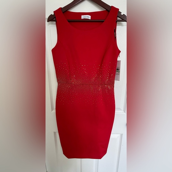 Calvin Klein Red Dress with Gold Accents - Picture 1 of 4